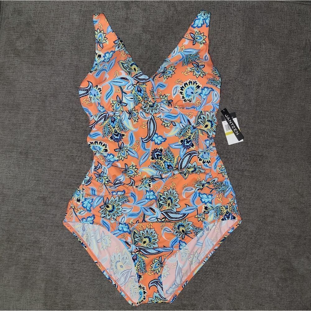 Jantzen's Womens orange Persephone Floral Surplice One Piece Swimsuit Si… - Picture 4 of 12